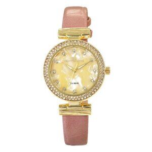 34mm Montres Carlo Women's Fashion Luxury Vegan Leather Band Stones Dress Watch